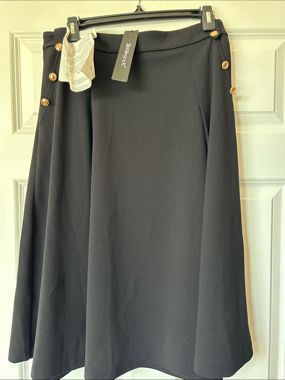 Allegra K Black A-Line Skirt with Gold Buttons